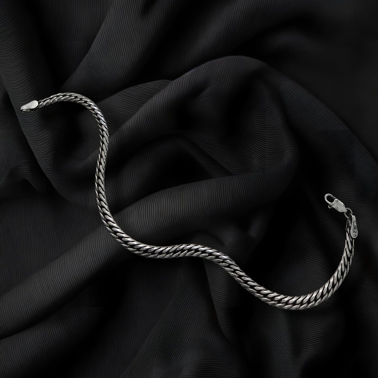 Oxidized 925 Sterling Silver Foxtail Chain Bracelet, for Men