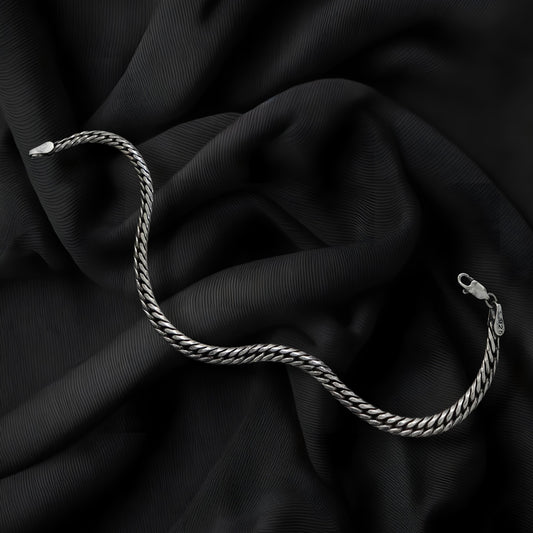 Oxidized 925 Sterling Silver Foxtail Chain Bracelet, for Men