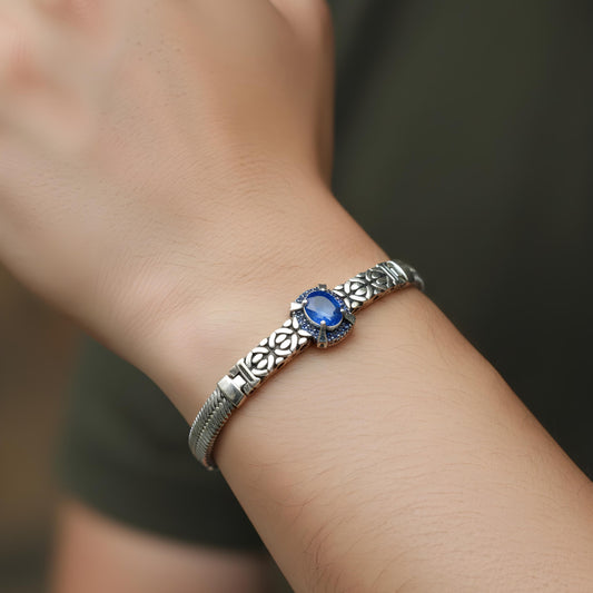 925 Silver with blue Zircon Bangle Bracelet for men