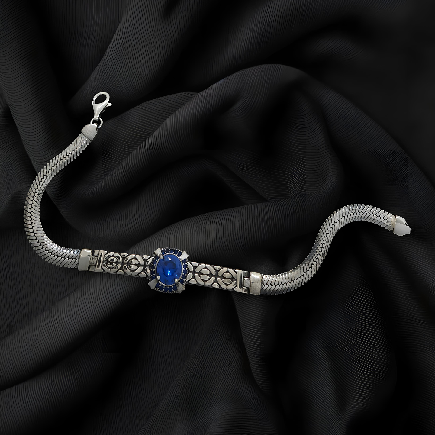 Oxidised Bracelet silver with blue stone for men