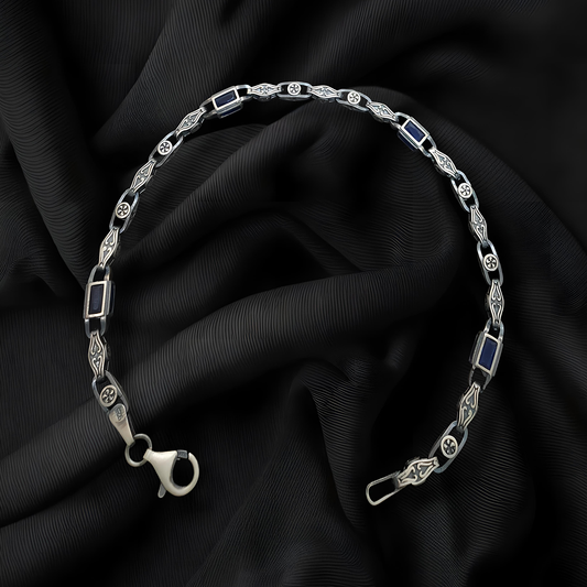925 Dark Blue Stone King Men’s Chain Bracelet