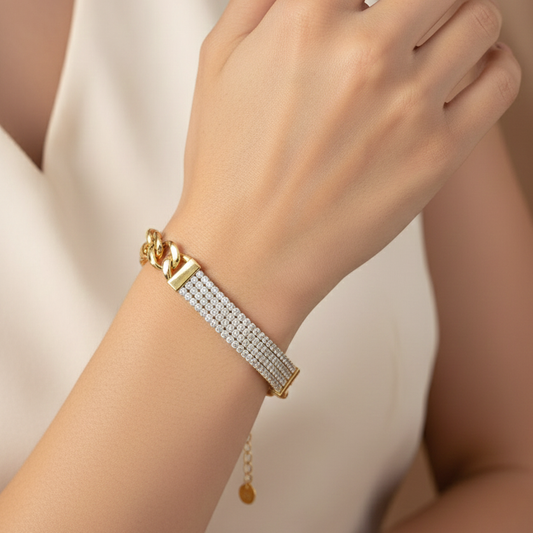 Silver Bracelet - Tennis with Gold Plated Chain